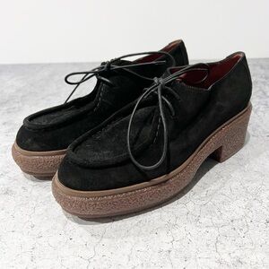 NEW Triver Flight Anthropologie Black Suede Platform Moccasin Loafers Lace Up 37